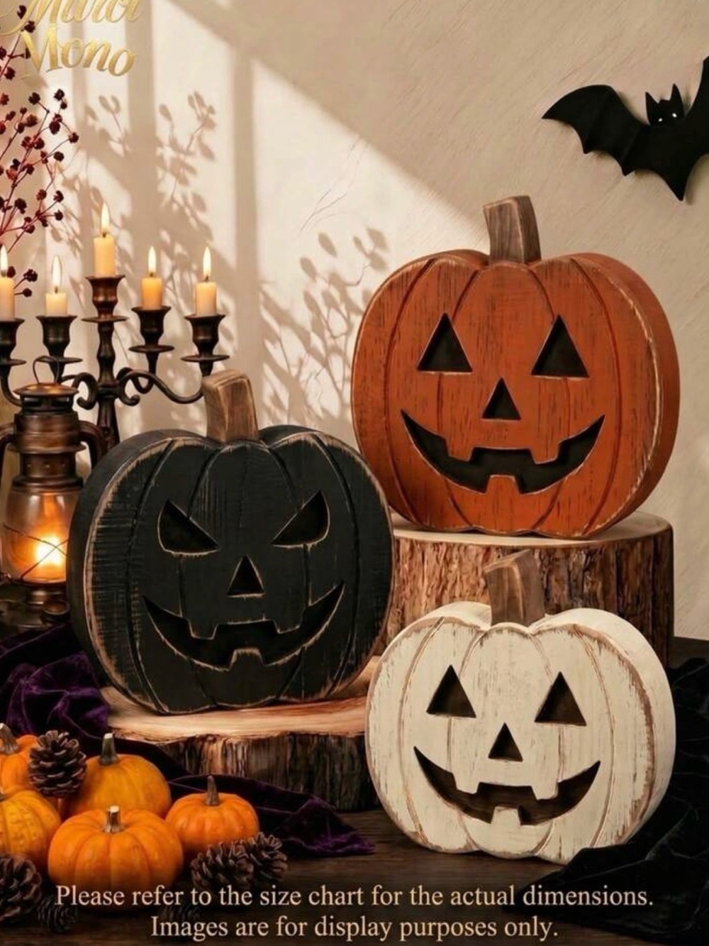 Distressed Wooden Jack-O'-Lantern Trio - Black, Orange, White